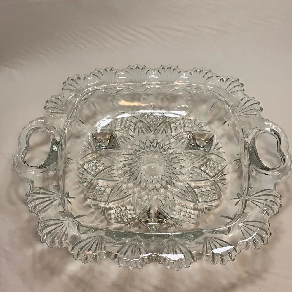 Pasari Vintage Crystal Cut Glass Square Candy Dish